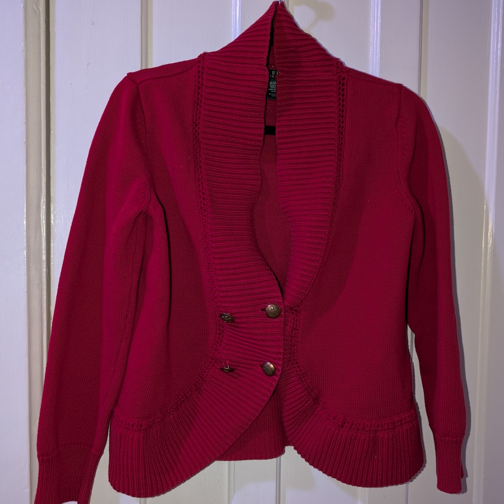 100% Cotton Ralph Lauren Red Cardigan Sweater Blazer Style | Gold Button | Y2K